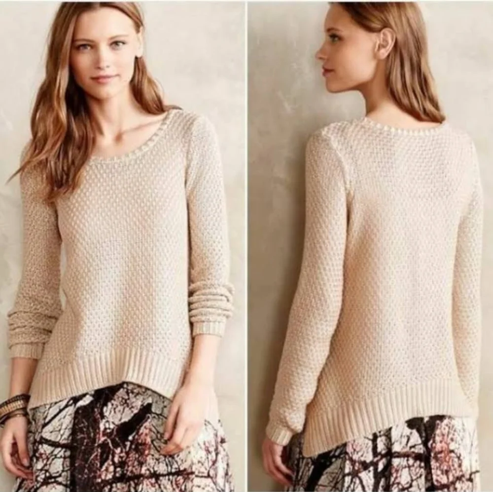 Moth Anthropologie Gold Metallic Shimmer Stitch Pullover Sweater medium_2